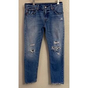 Levi Strauss Co 501 Customized‎ Tapered Blue Denim Jeans Distressed W32 L28